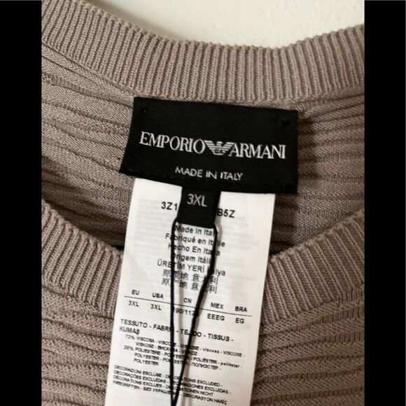 NWT Emporio Armani Men’s Sweater, Ribbed Texture, Light Chocolate Color, 3XL - Picture 2 of 13